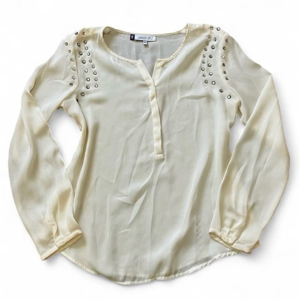 Jennifer Lopez Cream Blouse with Stud Accents